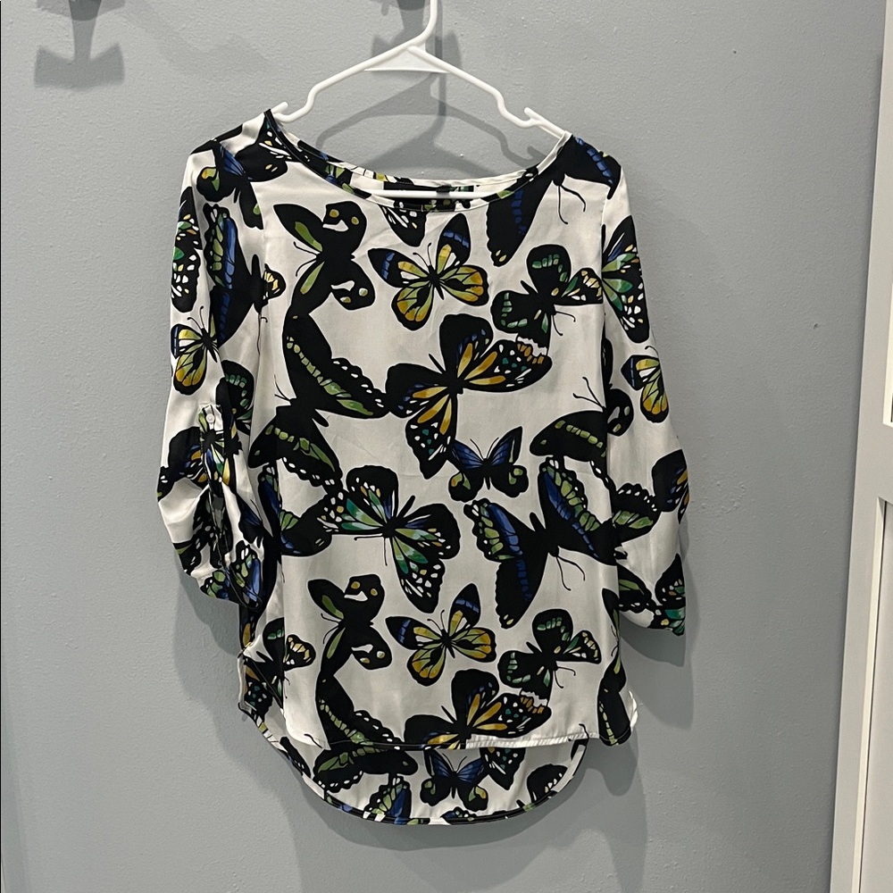 Apt. 9 Black and Green Butterfly Print Blouse